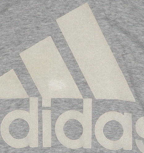 Adidas Women Grey Hooded Pullover Sweatshirt Size M 12-14 Cotton Blend