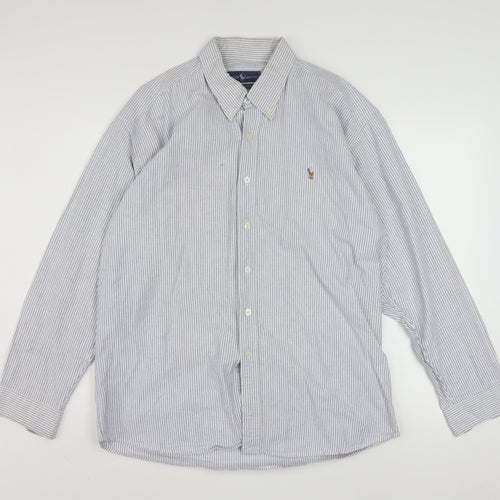 Ralph Lauren Men's Blue Striped Cotton Classic Button-Down Shirt 17/34