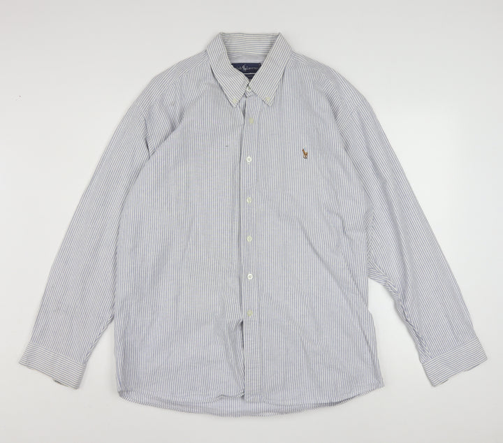 Ralph Lauren Men's Blue Striped Cotton Classic Button-Down Shirt 17/34