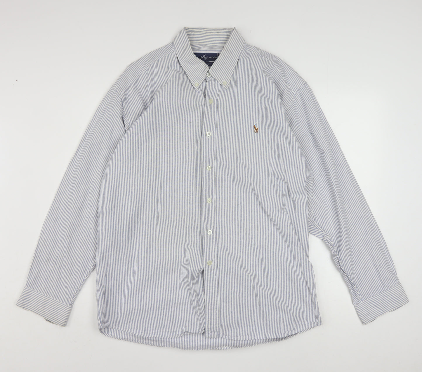 Ralph Lauren Men's Blue Striped Cotton Classic Button-Down Shirt 17/34