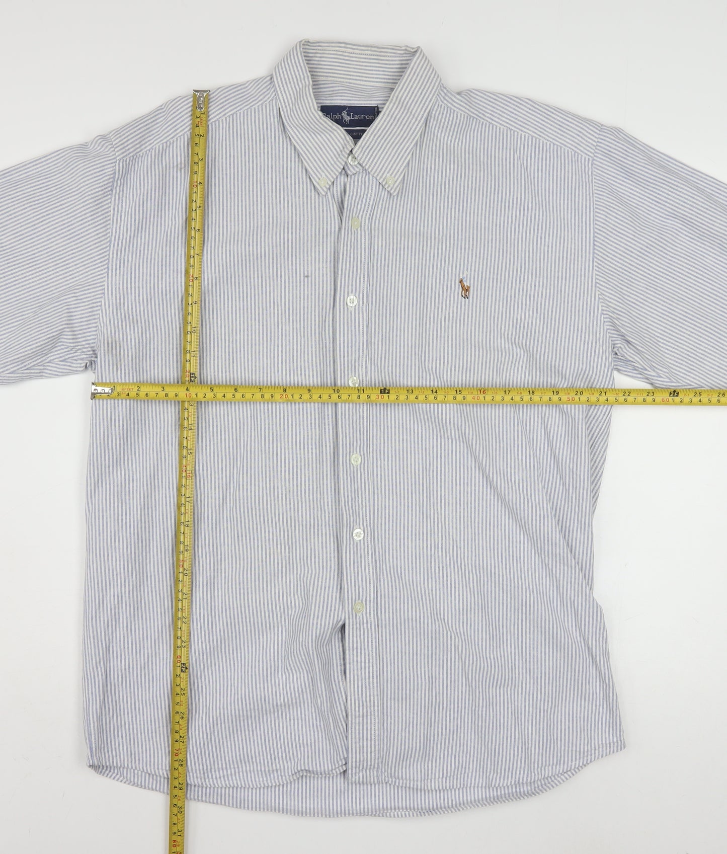 Ralph Lauren Men's Blue Striped Cotton Classic Button-Down Shirt 17/34