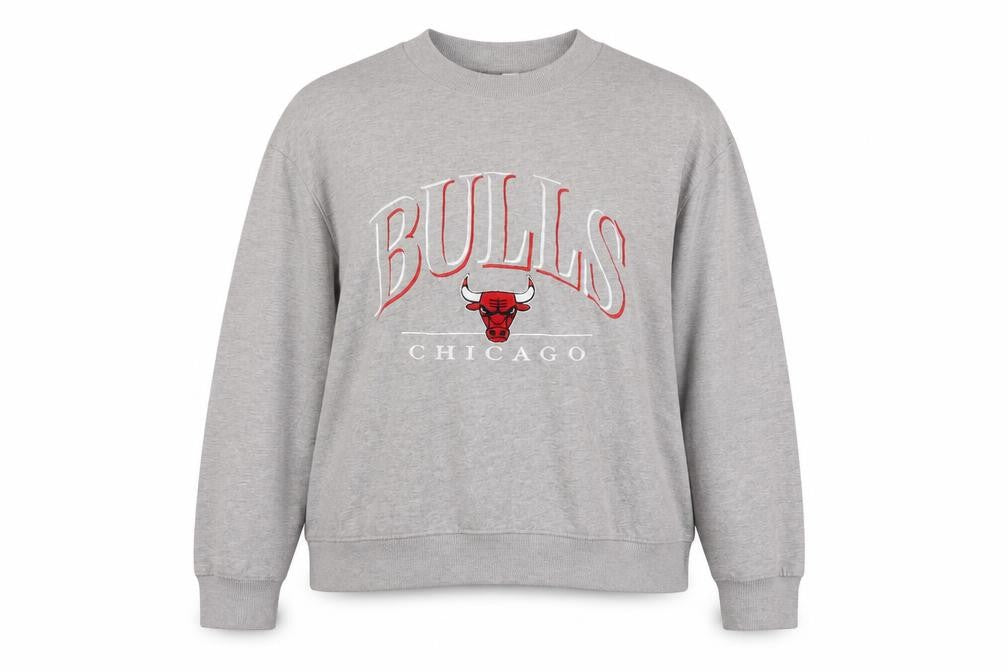 Front view of H&M Divided women’s grey chicago bulls sweatshirt, size UK 12, cotton blend