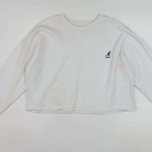 Kangol Women White Cotton Blend Crew Neck Long Sleeve Pullover Sweatshirt L