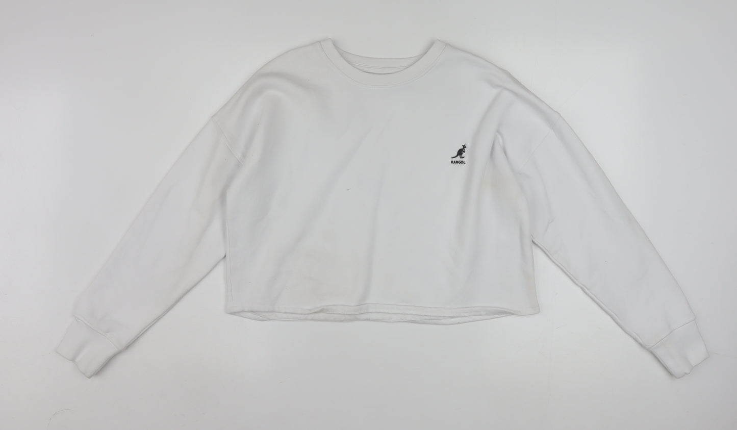 Kangol Women White Cotton Blend Crew Neck Long Sleeve Pullover Sweatshirt L