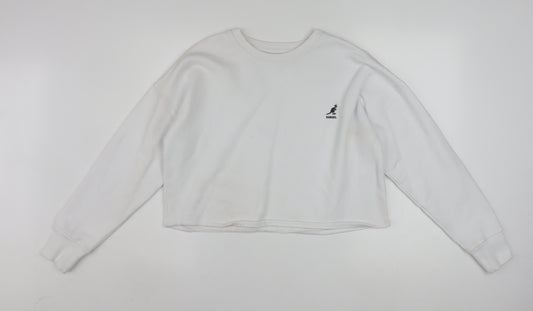 Kangol Women White Cotton Blend Crew Neck Long Sleeve Pullover Sweatshirt L