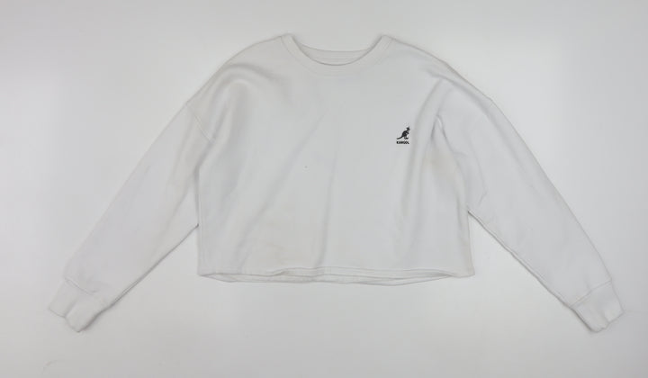 Kangol Women White Cotton Blend Crew Neck Long Sleeve Pullover Sweatshirt L