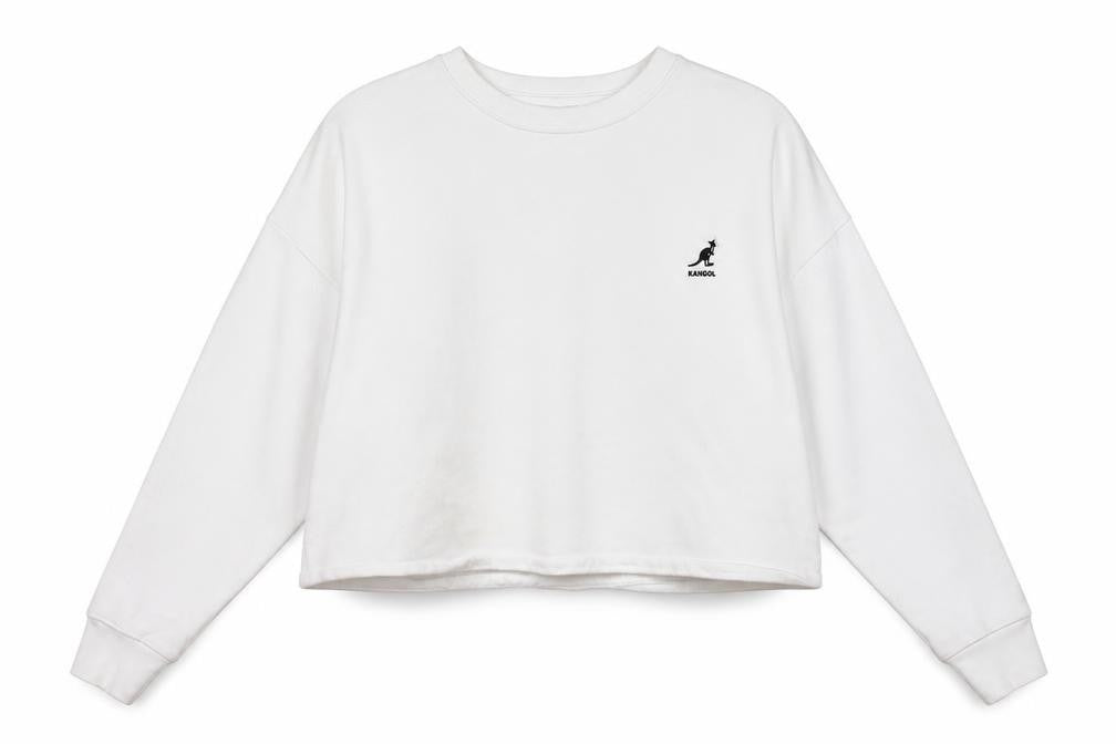 Front view of Kangol Women White Cotton Blend Crew Neck Long Sleeve Pullover Sweatshirt L