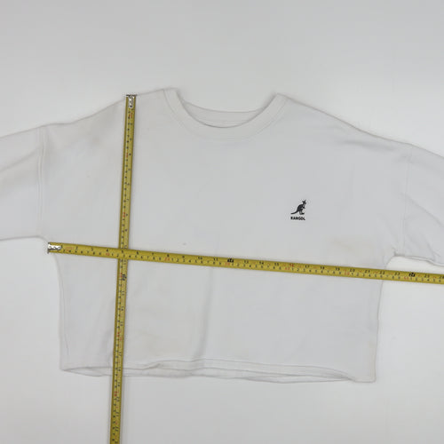 Kangol Women White Cotton Blend Crew Neck Long Sleeve Pullover Sweatshirt L