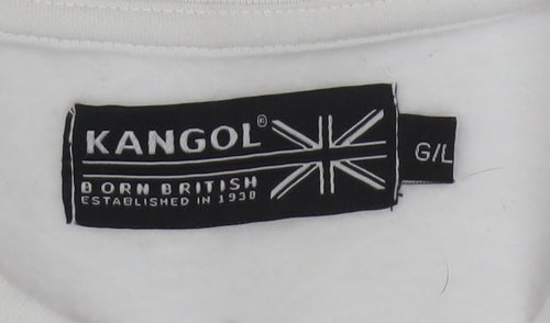 Kangol Women White Cotton Blend Crew Neck Long Sleeve Pullover Sweatshirt L