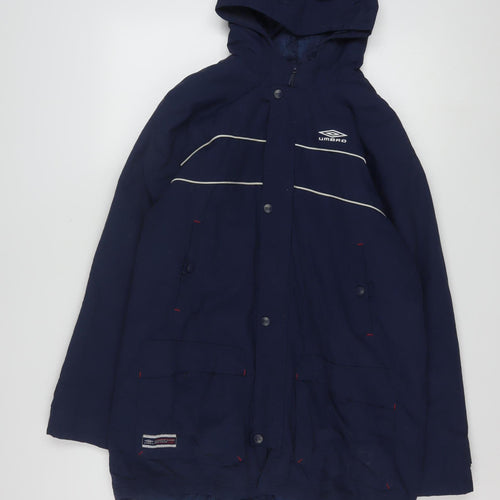 Umbro Boys Blue Hooded Parka Coat 12-13 Years Full Zip Water Resistant