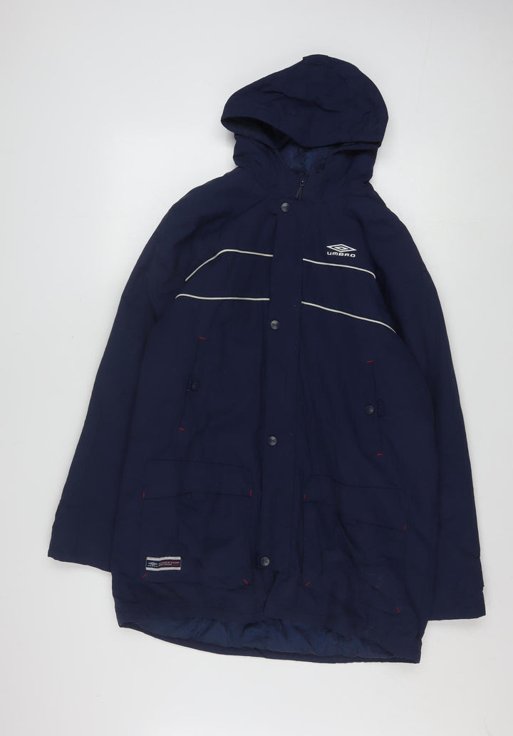 Umbro Boys Blue Hooded Parka Coat 12-13 Years Full Zip Water Resistant