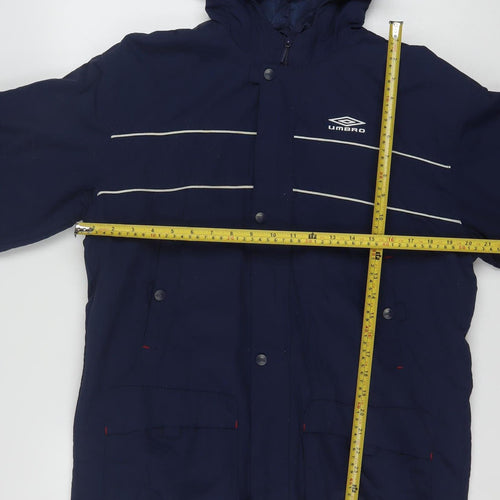 Umbro Boys Blue Hooded Parka Coat 12-13 Years Full Zip Water Resistant