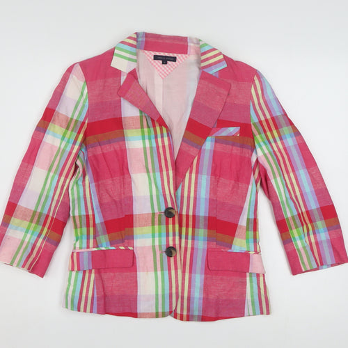 Tommy Hilfiger Womens Multicoloured Checked Blazer Size 8 Cotton Linen