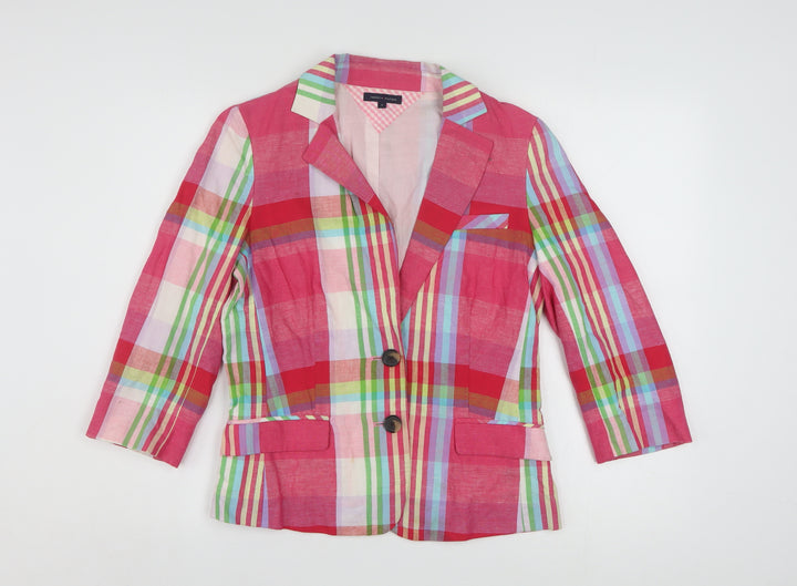 Tommy Hilfiger Womens Multicoloured Checked Blazer Size 8 Cotton Linen