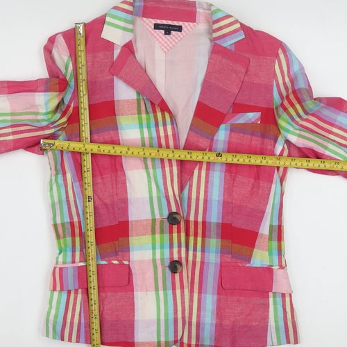Tommy Hilfiger Womens Multicoloured Checked Blazer Size 8 Cotton Linen