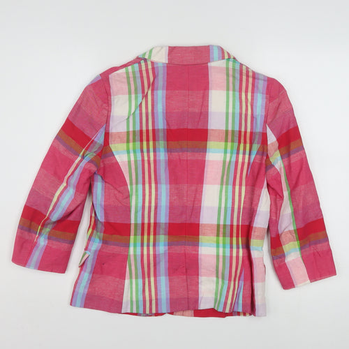 Tommy Hilfiger Womens Multicoloured Checked Blazer Size 8 Cotton Linen