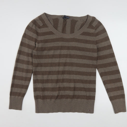 Tommy Hilfiger Men's Brown Striped Crew Neck Jumper Size L