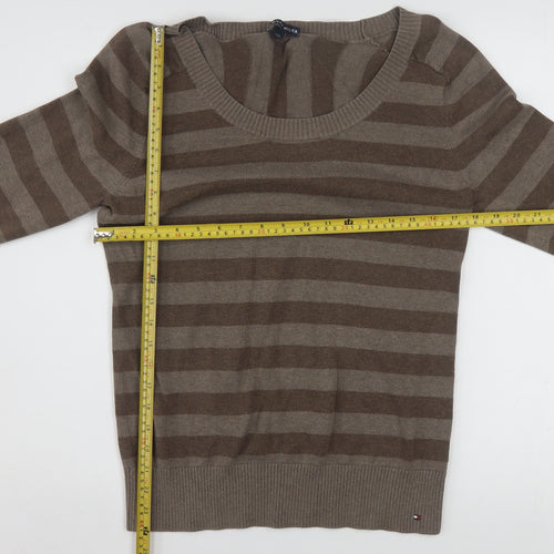Tommy Hilfiger Men's Brown Striped Crew Neck Jumper Size L
