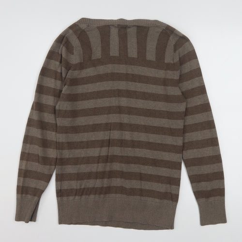 Tommy Hilfiger Men's Brown Striped Crew Neck Jumper Size L