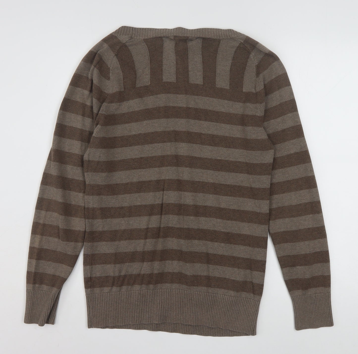 Tommy Hilfiger Men's Brown Striped Crew Neck Jumper Size L
