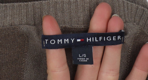 Tommy Hilfiger Men's Brown Striped Crew Neck Jumper Size L