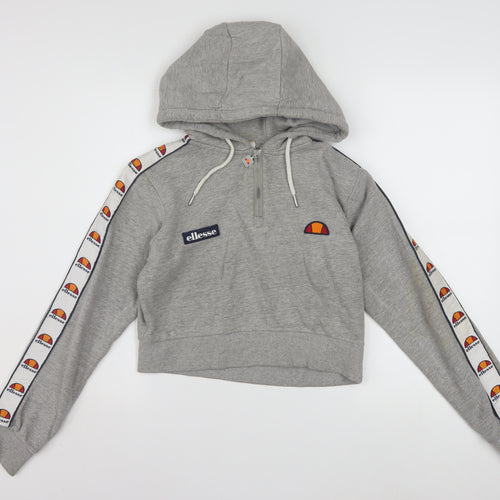 Ellesse Womens Grey Half Zip Cropped Hoodie Size 8 Logo Tape Detail
