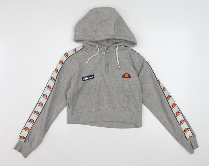 Ellesse Womens Grey Half Zip Cropped Hoodie Size 8 Logo Tape Detail