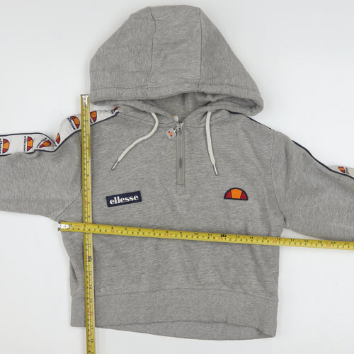 Ellesse Womens Grey Half Zip Cropped Hoodie Size 8 Logo Tape Detail