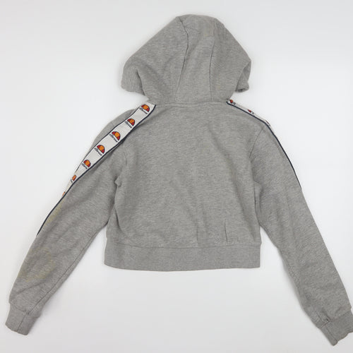 Ellesse Womens Grey Half Zip Cropped Hoodie Size 8 Logo Tape Detail