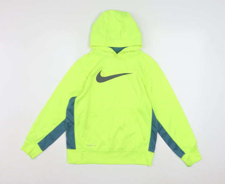 Nike Boys Yellow Therma-Fit Pullover Hoodie L Fleece Sportswear