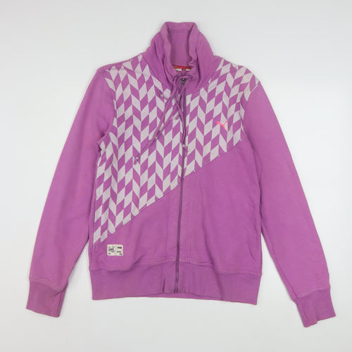 Puma Women Purple Full Zip Hoodie Size 16 Geometric Print
