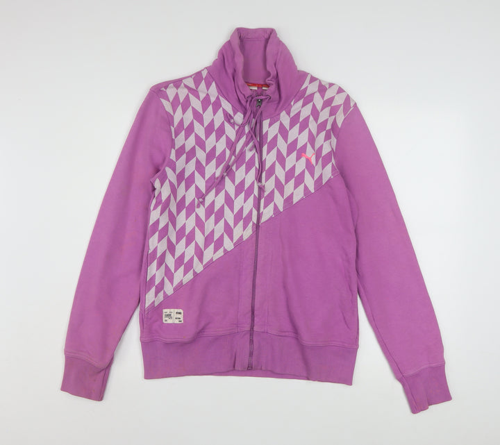 Puma Women Purple Full Zip Hoodie Size 16 Geometric Print