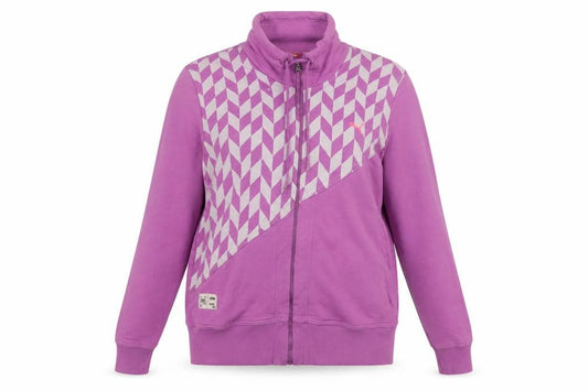 Front view of Puma Women Purple Full Zip Hoodie, size 16, Geometric Print