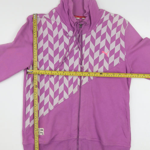 Puma Women Purple Full Zip Hoodie Size 16 Geometric Print