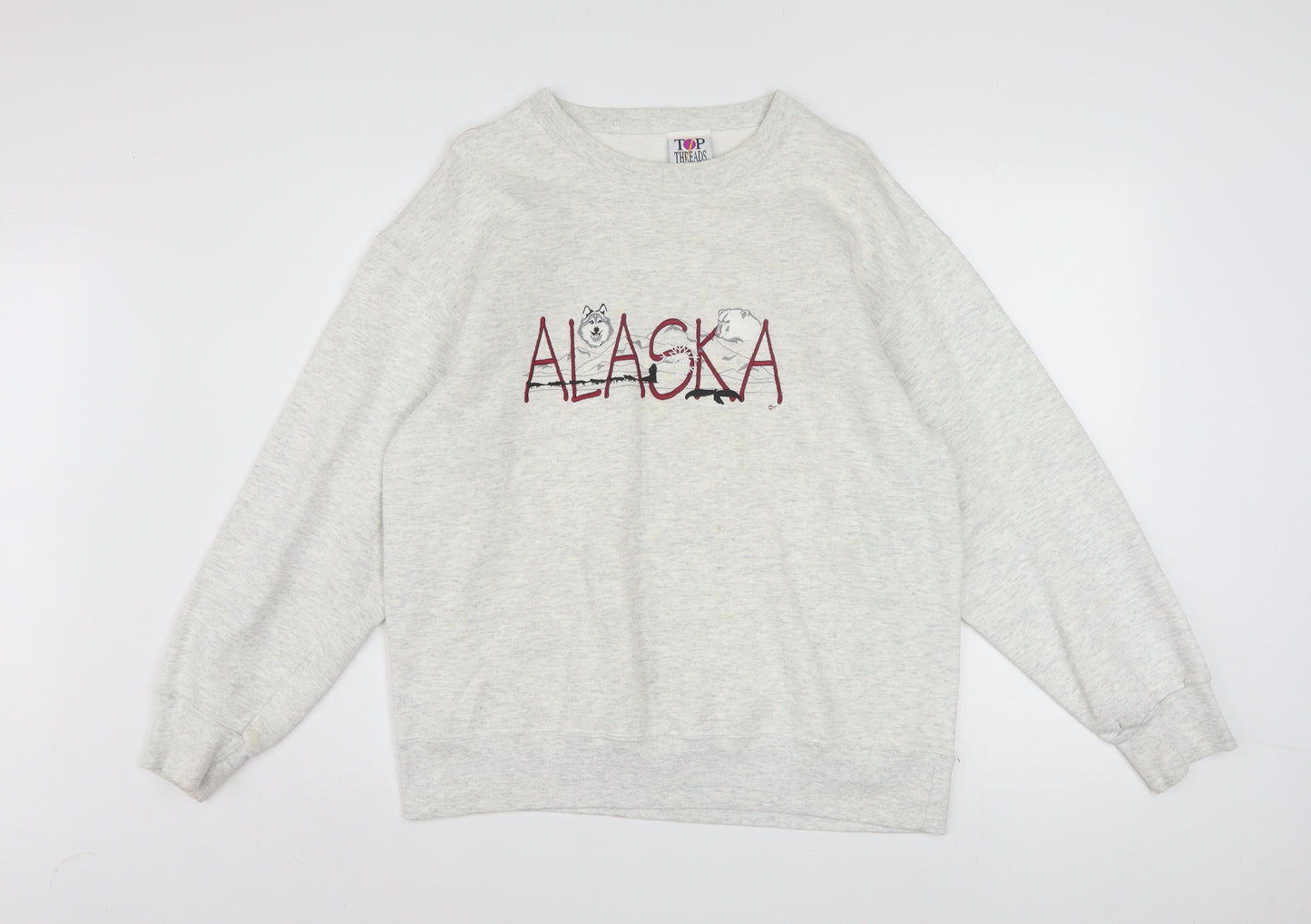 Top Threads Men's Grey Alaska Embroidered Pullover Sweatshirt Size L
