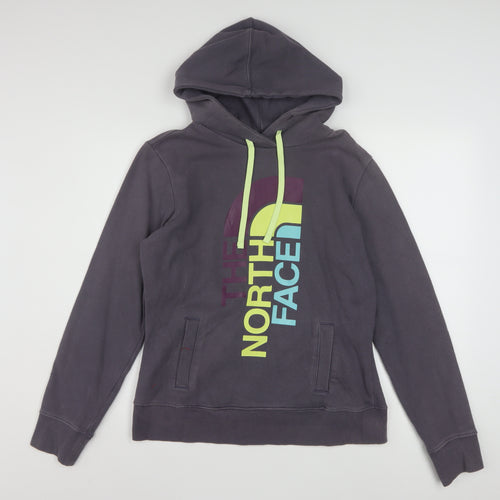The North Face Womens Grey Pullover Hoodie Size M Graphic Print Cotton Blend