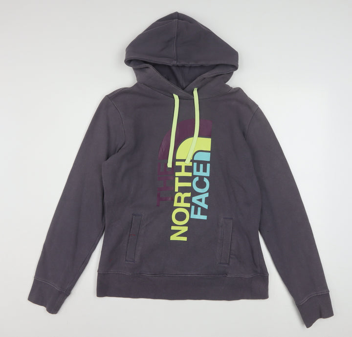 The North Face Womens Grey Pullover Hoodie Size M Graphic Print Cotton Blend