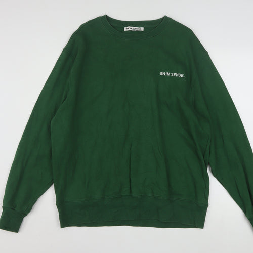9N1M SENSE Men’s Green Cotton Crew Neck Pullover Sweatshirt L