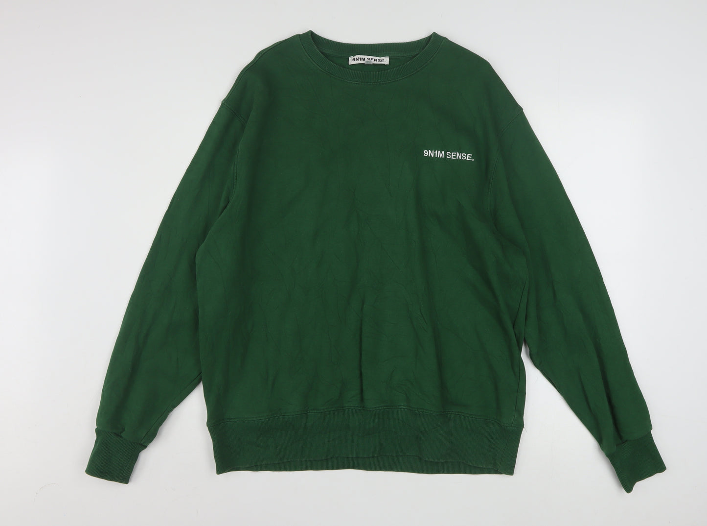 9N1M SENSE Men’s Green Cotton Crew Neck Pullover Sweatshirt L