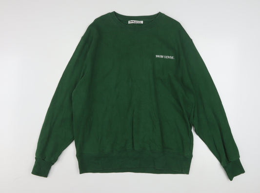 9N1M SENSE Men’s Green Cotton Crew Neck Pullover Sweatshirt L