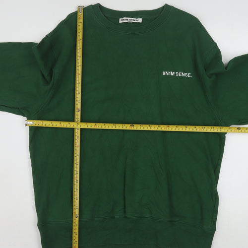 9N1M SENSE Men’s Green Cotton Crew Neck Pullover Sweatshirt L