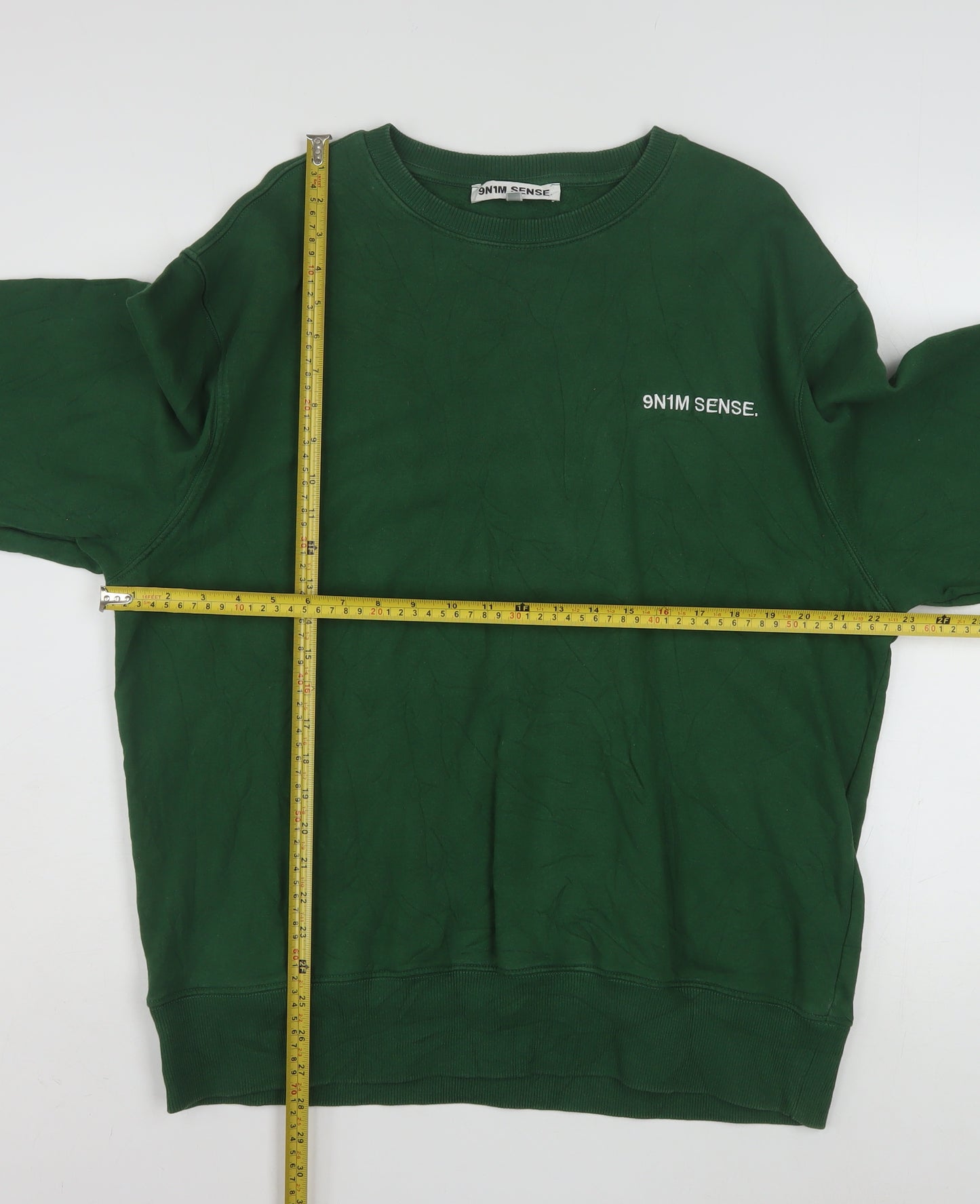 9N1M SENSE Men’s Green Cotton Crew Neck Pullover Sweatshirt L