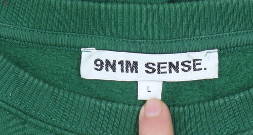 9N1M SENSE Men’s Green Cotton Crew Neck Pullover Sweatshirt L