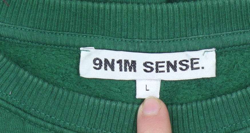 9N1M SENSE Men’s Green Cotton Crew Neck Pullover Sweatshirt L