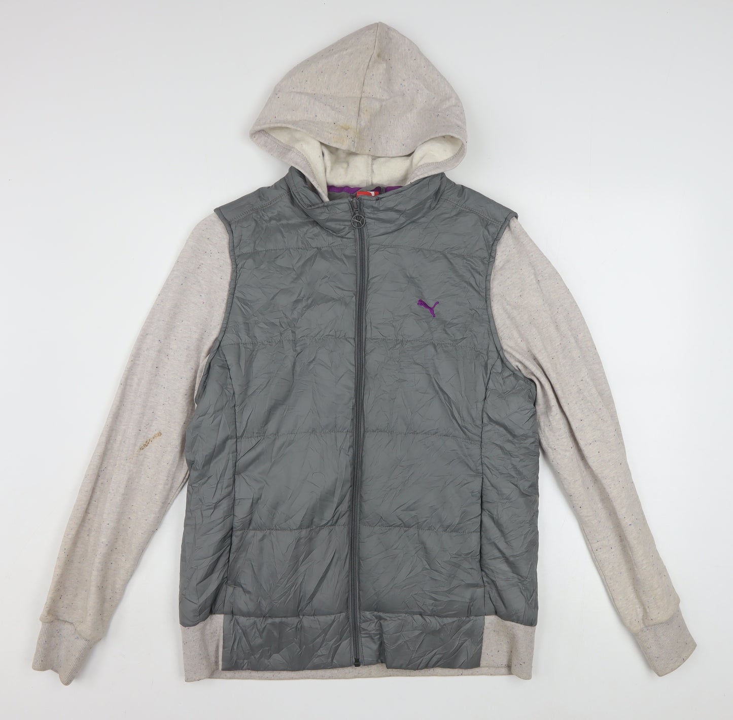 Puma Women's Grey Hooded Puffer Jacket Size 16 Casual Sportswear