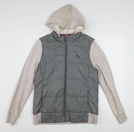 Puma Women's Grey Hooded Puffer Jacket Size 16 Casual Sportswear