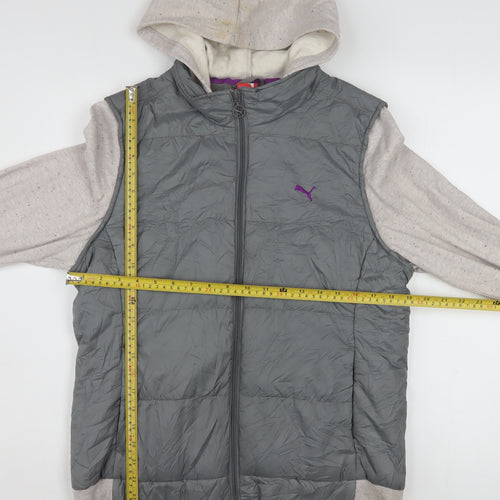 Puma Women's Grey Hooded Puffer Jacket Size 16 Casual Sportswear