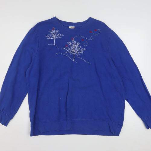 Holiday Editions Womens Blue Embroidered Pullover Sweatshirt Size 2XL
