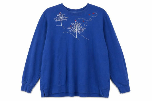 Front view of Holiday Editions women’s blue embroidered pullover sweatshirt, size 2XL