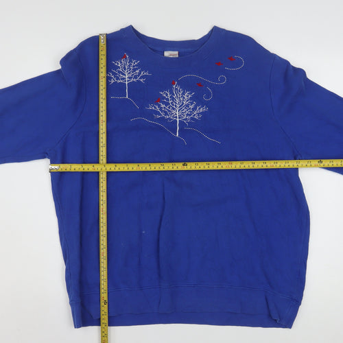 Holiday Editions Womens Blue Embroidered Pullover Sweatshirt Size 2XL